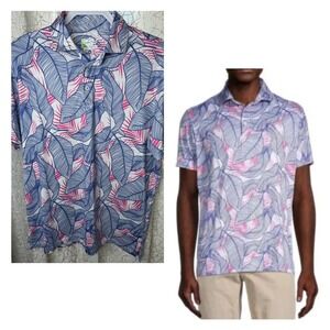 TailorByrd Men's‎ Polo Shirt Leaf Print Blue Pink Size M
